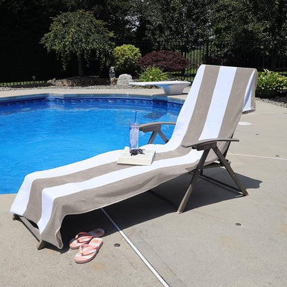 Superior Cabana Cotton Lounge Chair Cover, Outdoor Towel/Chaise Furniture Covers, Terry Cloth, Beach, Spa, Swim Accessories, Pool Chair Cover, Soft, Quick Drying, 32" x 102", Taupe