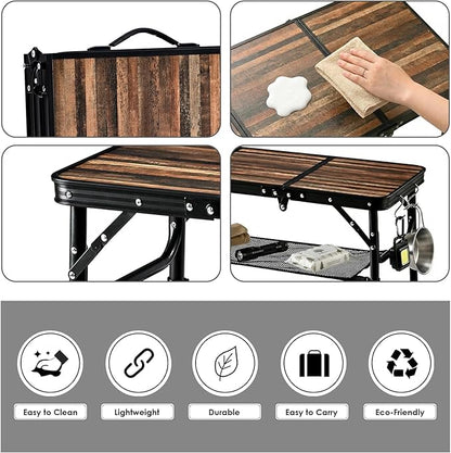 Folding Picnic Table 3ft Portable Camping Table with Adjustable Heights Lightweight Aluminum Foldable Small Card Table for Outdoor Indoor Camp Backyard BBQ