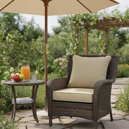 Summsun Outdoor Chair Cushions 24 x 24 Inch, Faux Linen Patio Furniture Cushions, Water Resistant Backrest and Deep Seat Cushion Set with Ties, Removable Cover, Non-Slip Bottom, Nature
