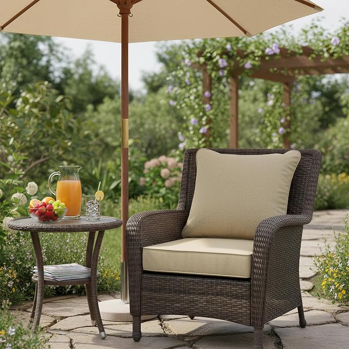 Summsun Outdoor Chair Cushions 19 x 19 Inch, Faux Linen Patio Furniture Cushions, Water Resistant Backrest and Seat Cushion Set with Ties, Removable Cover, Non-Slip Bottom, Nature