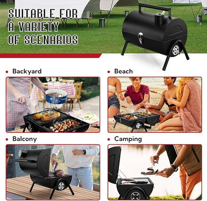 Coliware Portable Outdoor Tabletop Charcoal Grill, Multi-Functional Food-Safe Barbecue Smoker for Backyard Camping Picnics Beach, Compact & Heavy Duty