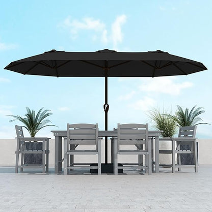 Kingdura 15ft Large Patio Umbrella with Base Included, Double-Sided Rectangle Outdoor Table Umbrella with 12 Reinforced Ribs, Crank Lift for Market Pool Deck Backyard, Black