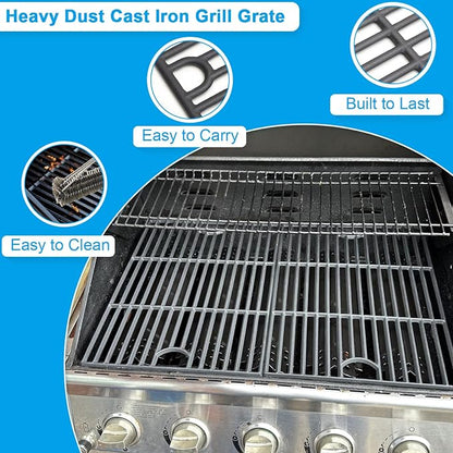 LS'BABQ Grill Replacement Parts for Nexgrill 4 Burner 720-0925 720-0925P 720-0925PG Gas Grill, 4 Pack Porcelain Steel Heat Plates Flame Tamer and 2 Pack Cast Iron Grill Grates