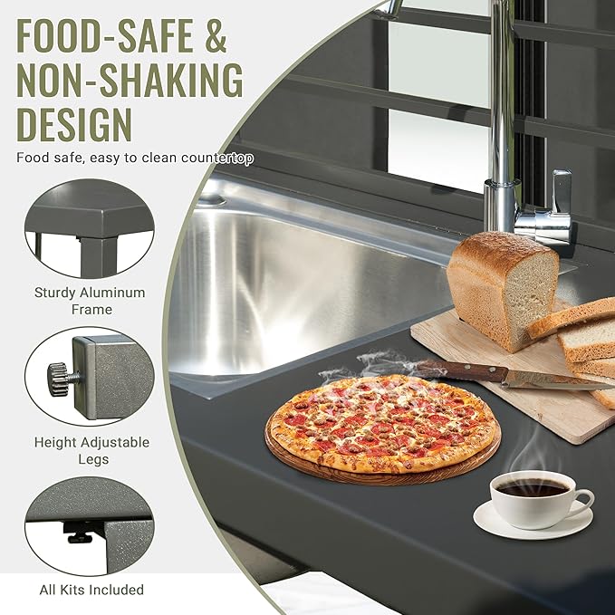 Domi Free Standing Aluminum Finish Kitchen Sink with Cold and Hot Water Pipe, Stainless Steel Sink Protective Cover, Dark Gray
