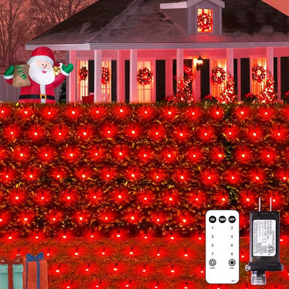 JMEXSUSS 360 LED Halloween Net Lights, Red, 12ft x 5ft | Outdoor Waterproof, Connectable, Plug in, Mesh Lights with Remote for Bushes Shrubs Christmas Halloween Decorations