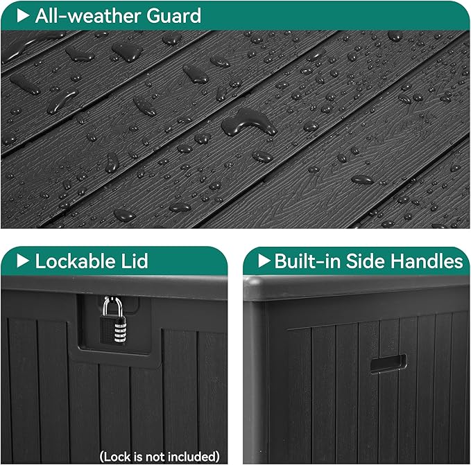 YITAHOME 180 Gallon Large Deck Box with Side Handles, Outdoor Double-Wall Storage for Patio Furniture Cushions, Garden Pool Accessories, Waterproof & Lockable