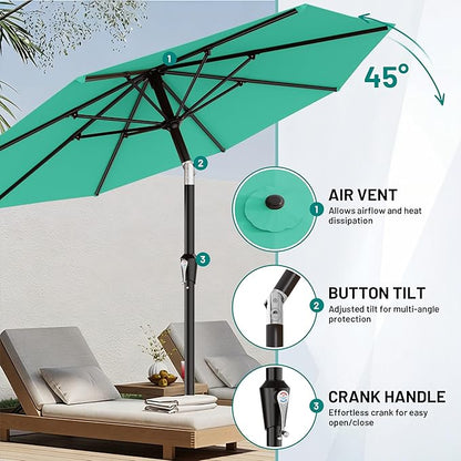 AreShark 10 FT Outdoor Patio Umbrella, Patio Table Umbrella with Push Button Tilt and Crank, Outdoor Patio Umbrellas with 8 Fiberglass Ribs, Patio Umbrellas for Market, Garden, Pool (Aqua Sky)