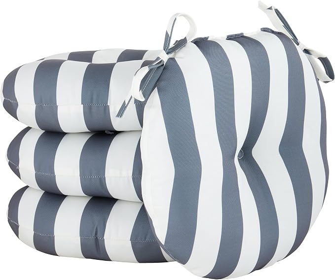 Greendale Home Fashions Gray Stripe Outdoor 15-inch Bistro Seat Cushion, Set of 4