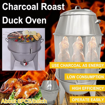 Charcoal Roast Duck Oven Commercial BBQ Roaster, 3-Tier Multifunctional Stainless Steel Grill with Hooks, Tail Pins for Duck/Chicken/Turkey/Pig/Vegetables Roasting in Restaurant/Home/Outdoor