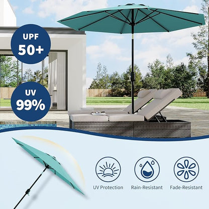 Garvee 9 ft Outdoor Patio Umbrella 8 Sturdy Ribs Outdoor Table Umbrella with Crank Lift & Push Button Tilt - UV Protection Waterproof Market Umbrellas for Pool, Deck, Yard, Garden, Lake Blue