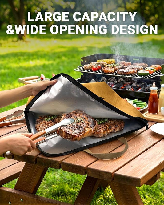 BBQ Blanket for Resting Meat,21in Reusable Insulated Meat Resting Bag with Wide Mouth for Brisket, Turkey,Pork Shoulder,Grill and Smoker Accessories,Camping Outdoor Gifts for Men Dad