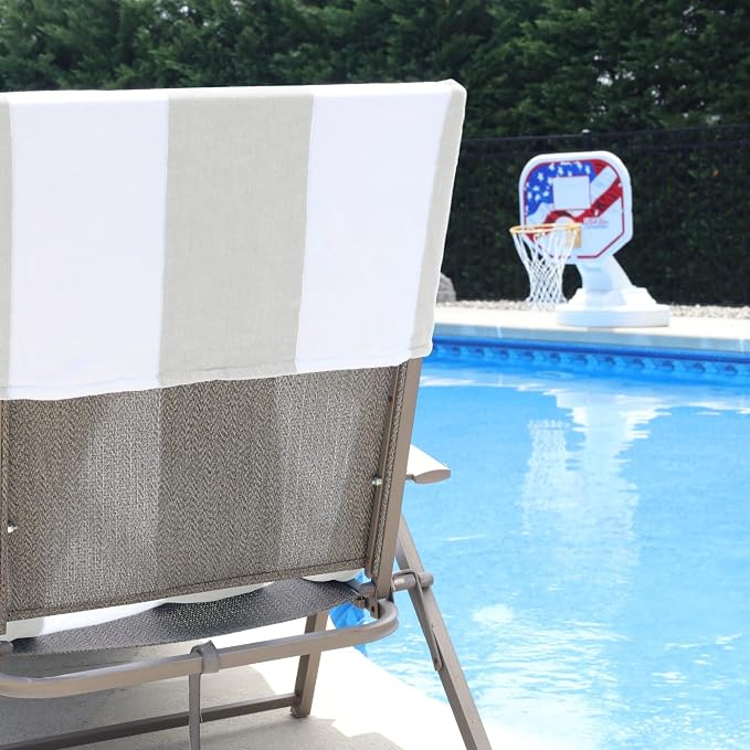 Superior Cabana Cotton Lounge Chair Cover, Outdoor Towel/Chaise Furniture Covers, Terry Cloth, Beach, Spa, Swim Accessories, Pool Chair Cover, Soft, Quick Drying, 32" x 102", Set of 6, Light Grey