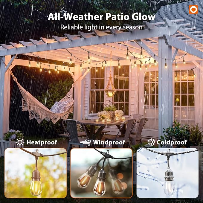 addlon 50FT Outdoor String Lights with Remote Dimmable Waterproof Patio | Warm White Edison Bulbs, Heavy Duty Shatterproof Hanging Strand for Outside Backyard Porch Garden Bistro Pergola Party