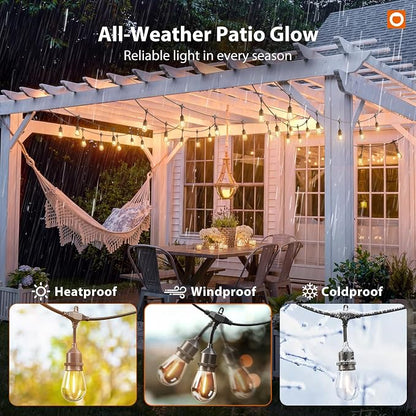 addlon 50FT Outdoor String Lights with Remote Dimmable Waterproof Patio | Warm White Edison Bulbs, Heavy Duty Shatterproof Hanging Strand for Outside Backyard Porch Garden Bistro Pergola Party