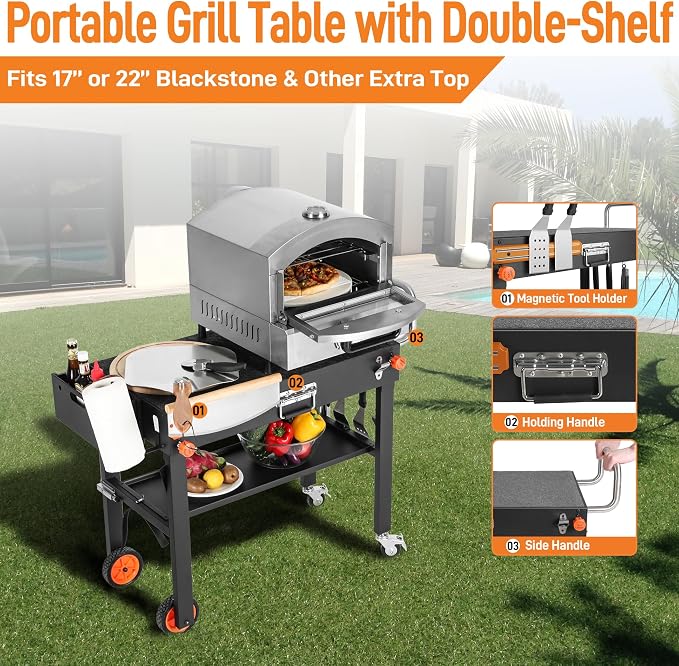 Heavy Duty Folding Grill Cart with Cover & Wheels | Compatible with 17/22" Blackstone Griddle, Mobile Outdoor Grill Stand with Large Storage for Camping, RV & Backyard Parties