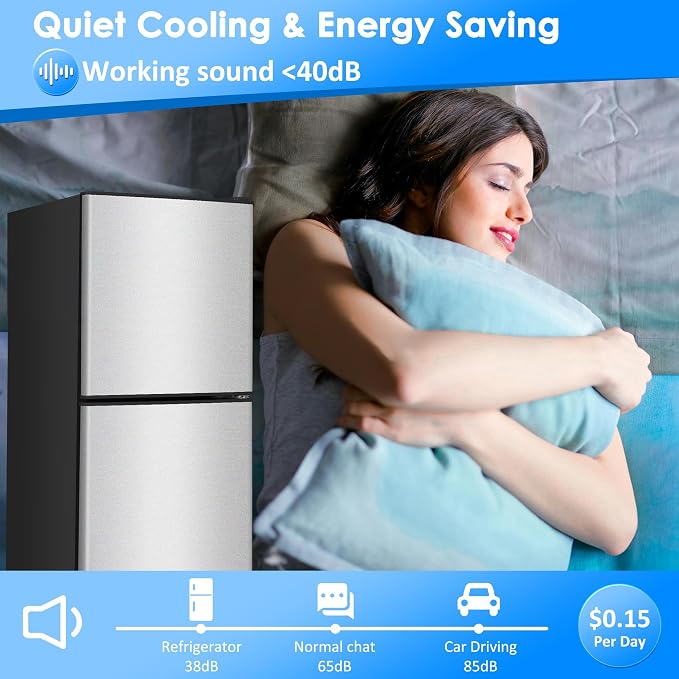 Compact Refrigerator with Freezer, 4.5 Cu. Ft. 2-Door Dorm Fridge, Silver | Compact Refrigerator 7-Level Adjustable Thermostat, Small Refrigerator with Freezer for Home, RV, Apartment, Office