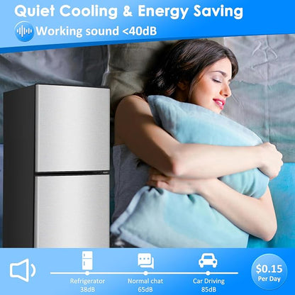 Compact Refrigerator with Freezer, 4.5 Cu. Ft. 2-Door Dorm Fridge, Silver | Compact Refrigerator 7-Level Adjustable Thermostat, Small Refrigerator with Freezer for Home, RV, Apartment, Office