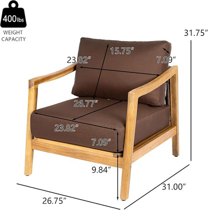 Christopher Knight Home Seward Acacia Wood Lounge Chair Outdoor with Removable Cushion, Solid Wood Patio Accent Chair with Rope Backrest, Patio Outdoor Armchair, Teak+Bown