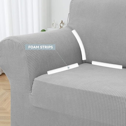 LURKA Stretch Oversized Sofa Slipcovers 1 Piece Couch Covers for 3 Cushion Couch Sofa Furniture Protector Full Sofa Covers with Elastic Bottom for Kids and Pet (X-Large, Sliver)