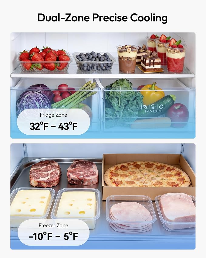 18 Cu.Ft. French Door Refrigerator with Ice Maker, Refrigerator with Freezer Drawer, Frost-Free, UL Certified, French Door Fridge with 3 Smart Cooling Modes