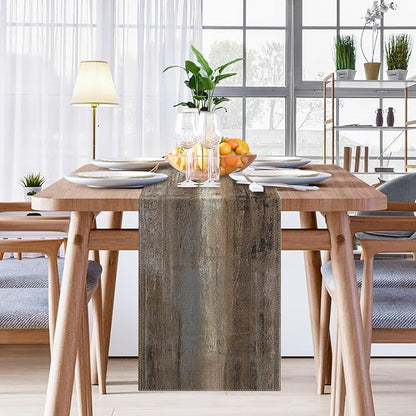 Emvency Farmhouse Table Runner, Abstract Grey and Dark Brown Art Painting for Kitchen Coffee Table Family Dinners Holiday Parties Wedding Events Decor(13x72 inch)