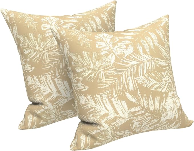 LVTXIII 2 Pack Outdoor Pillow Covers ONLY 18x18 Inch, Water-Repellent Square Decorative Cushion Covers for Patio Furniture, Garden, Sofa, Tropical Leaf Oat