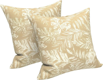 LVTXIII 2 Pack Outdoor Pillow Covers ONLY 18x18 Inch, Water-Repellent Square Decorative Cushion Covers for Patio Furniture, Garden, Sofa, Tropical Leaf Oat