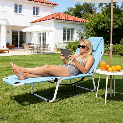 MOPHOTO Tanning Chair, 5-Position Sunbathing Lounge Chair with Face Hole, Folding Chaise Lounger for Pool Beach Patio