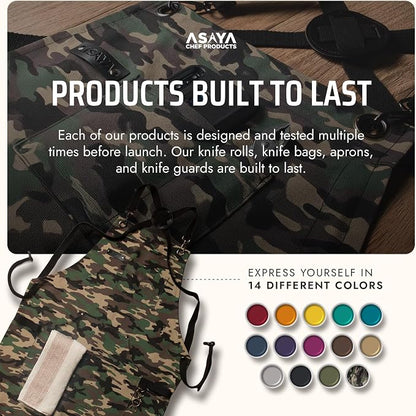 Asaya Chef and BBQ Apron with Bottle Opener and Hand Towel - 10oz Cotton Canvas, Stainless Steel Hardware - Cross Back Straps