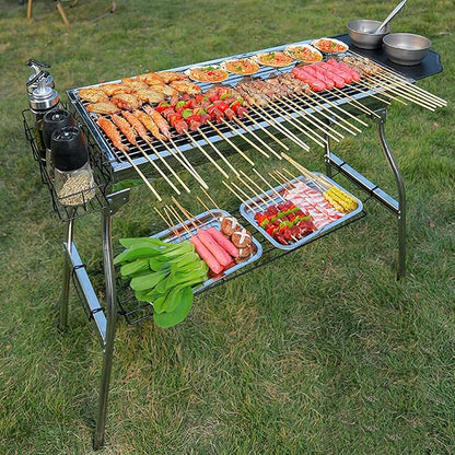 Large Barbecue Grill Stainless Steel BBQ Charcoal Grill Smoker Barbecue Folding Portable for Outdoor Cooking Camping Hiking Picnics Backpacking with Baking Tray 73 * 70 * 33cm