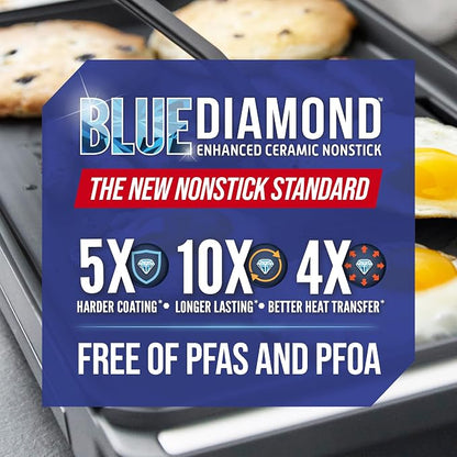 Blue Diamond 20" XL Electric Griddle, Graphite | PFAS-Free Ceramic Nonstick, Flat Top Grill/Griddle, Removable Drip Tray, Warming Drawer, Easy-Clean Design, Pancakes, Burgers
