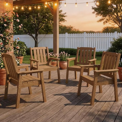 Outdoor Dining Chairs Set of 4, HDPE Patio Chairs 650LBS Capacity All-Weather Yard Armchair with Slatted Seat, 23.9" Wide Heavy Duty Modern Backyard Furniture for Garden, Poolside, Deck (Natural)