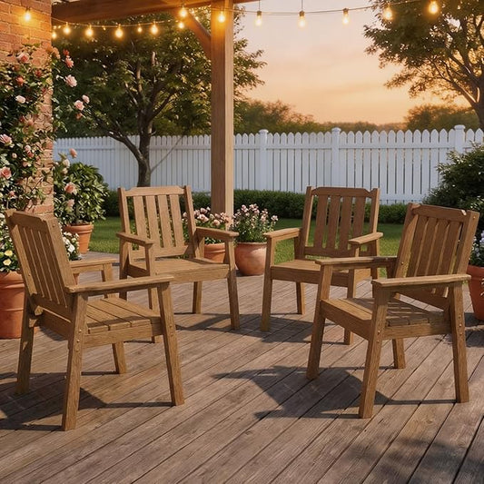 Outdoor Dining Chairs Set of 4, HDPE Patio Chairs 650LBS Capacity All-Weather Yard Armchair with Slatted Seat, 23.9" Wide Heavy Duty Modern Backyard Furniture for Garden, Poolside, Deck (Natural)