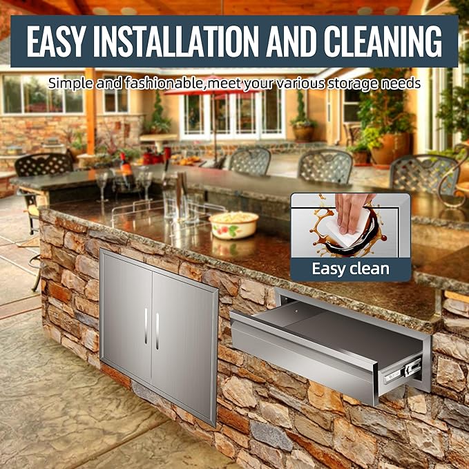 Outdoor Kitchen Drawer 24 x 6.5 x 23 inch Flush Mount BBQ Layer Drawer, Durable Stainless Steel Kitchen Drawer Outdoor Kitchen Access Drawer for BBQ Island Patio