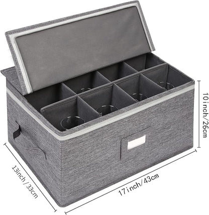 Stemware Storage Cases, Wine Glass Storage Box Containers for Crystal | Glassware Storage Containers Holds 12 Red or White Wine Glasses, Hard Top and Sides (Grey)