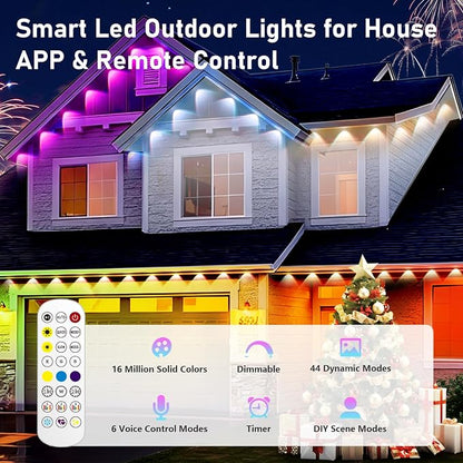 AHAWILL 100FT Christmas Permanent Outdoor Lights, IP67 Eaves Lights | Waterproof Outdoor Christmas Strings for House with Remote & APP