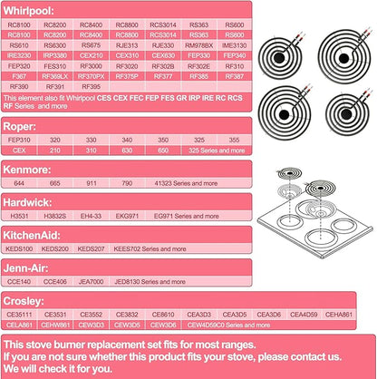 Upgraded MP22YA 4 Pack Electric Range Burner Element Unit Set, 2 x MP15YA 6" and 2 x MP21YA 8" Stove Burners Replacement for Kenmore Hardwick Maytag Norge Whirlpool Electric Range Stove Parts