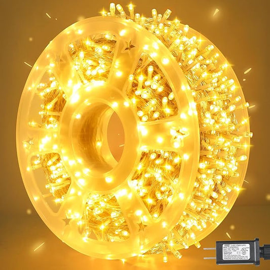 weillsnow 164 FT 500 LED Fairy Lights Outdoor, Warm White String Lights with Timer & 8 Modes, Waterproof Plug in Christmas Lights for Bedroom Wedding Party Decor
