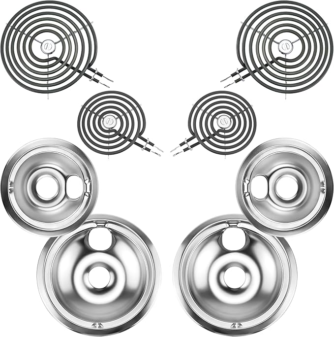 Electric Stove Burner Drip Pans WB31T10010(6") WB31T10011(8")+Electric Stove Burner Replacement WB30M1(6") and WB30M2(8") Compatible for G-E Hot-point Ken-more Electric Range by MIFLUS