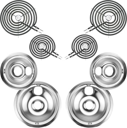 Electric Stove Burner Drip Pans WB31T10010(6") WB31T10011(8")+Electric Stove Burner Replacement WB30M1(6") and WB30M2(8") Compatible for G-E Hot-point Ken-more Electric Range by MIFLUS