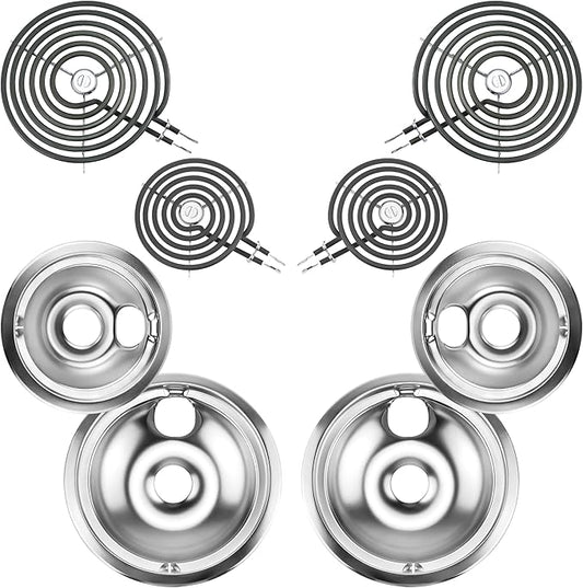 Electric Stove Burner Drip Pans WB31T10010(6") WB31T10011(8")+Electric Stove Burner Replacement WB30M1(6") and WB30M2(8") Compatible for G-E Hot-point Ken-more Electric Range by MIFLUS