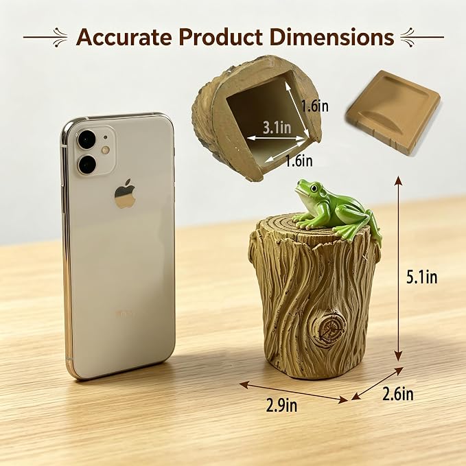 Outdoor Waterproof Frog Tree Stump Resin Garden Spare Key Hider Storage Box | Natural Wood Grain Finish, Seamlessly Blends with Shrubs & Plants, Great for Rental Properties and Vacation Homes
