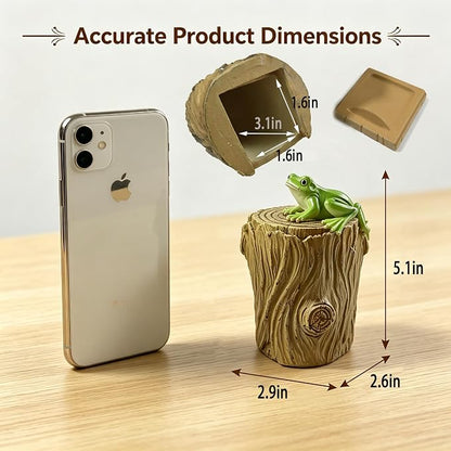 Outdoor Waterproof Frog Tree Stump Resin Garden Spare Key Hider Storage Box | Natural Wood Grain Finish, Seamlessly Blends with Shrubs & Plants, Great for Rental Properties and Vacation Homes
