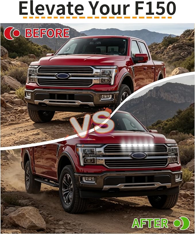 LED Grill Lights for Ford F150 2024-2026 King Ranch & Platinum Only, White | Direct-Snap F150 Front Grille Marker Lights, OEM-Style Fit, IP68 Waterproof, Raptor-Style Front-End Upgrade, Off-Road Ready