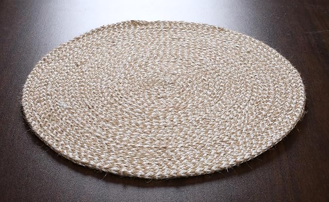 Hausattire Jute Braided Placemats 14 Inches Round Set of 4 Reversible Handwoven Boho Vintage Easter Placemats for Kitchen Dining Tables|BBQ's Farmhouse Decor Indoor & Outdoor Parties |Off-White