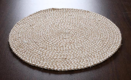 Hausattire Jute Braided Placemats 14 Inches Round Set of 4 Reversible Handwoven Boho Vintage Easter Placemats for Kitchen Dining Tables|BBQ's Farmhouse Decor Indoor & Outdoor Parties |Off-White
