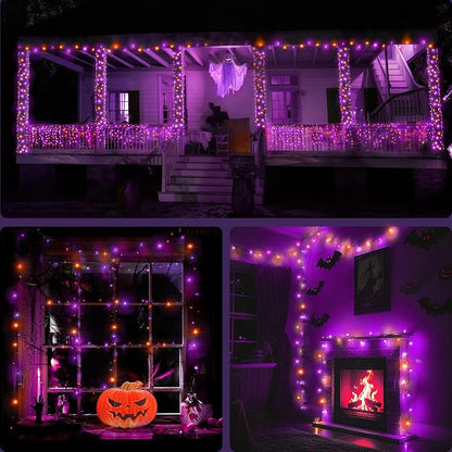 WBao Halloween Lights Orange Purple 300LED 108ft Super Bright String Lights, UL Certified, 8 Lighting Modes, Timer, Connectable, Memory & Waterproof for Indoor Outdoor Halloween Decorations