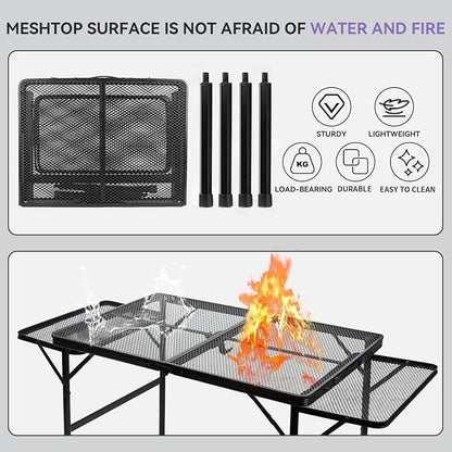 BRIAN & DANY 3x2 FT Camping Table with 2 Wing Panels, Folding Grill Table, Metal Portable Picnic Table, Lightweight Height Adjustable Foldable Table for Outdoor, Black