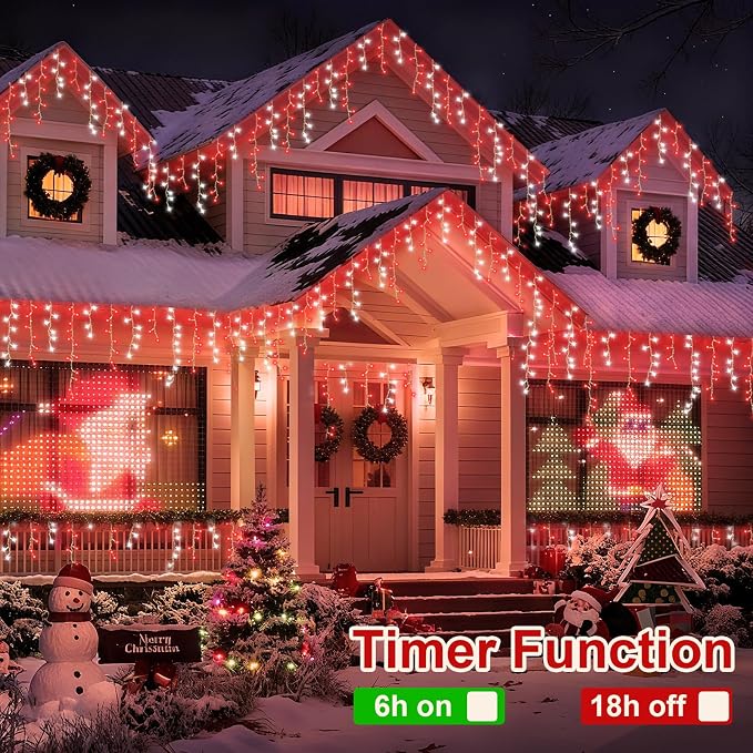 YEGUO 66ft 800 LED Red and White Icicle Lights Outdoor Waterproof, 160 Drops Icicle String Lights Connectable, 8 Modes Icicle Christmas Lights with Memory Timer