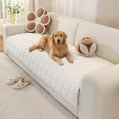 OstepDecor Couch Cover for Dogs, Washable Non Slip Sofa Cover for Pets | Soft Couch Covers for Sofa, Loveseat and Sectional, Furniture Protector Against Pet Hair & Dirt (35.4" x 82.7", White)